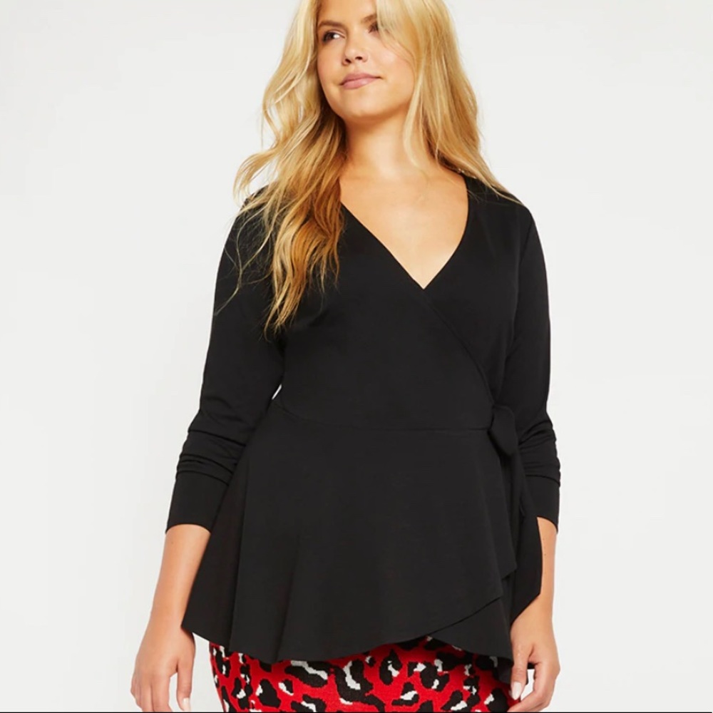 Eloquii | Black Wrap Peplum Blouse Size 24